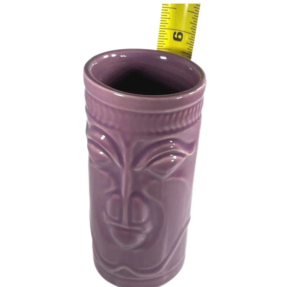 Purple Ceramic Tiki Mug Tribal Face Design Accoutrements Double side - Picture 6 of 8